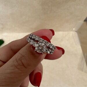 JEULIA Sterling Silver Round CZ Engagement Ring Eternity Band Bridal Set 6.5